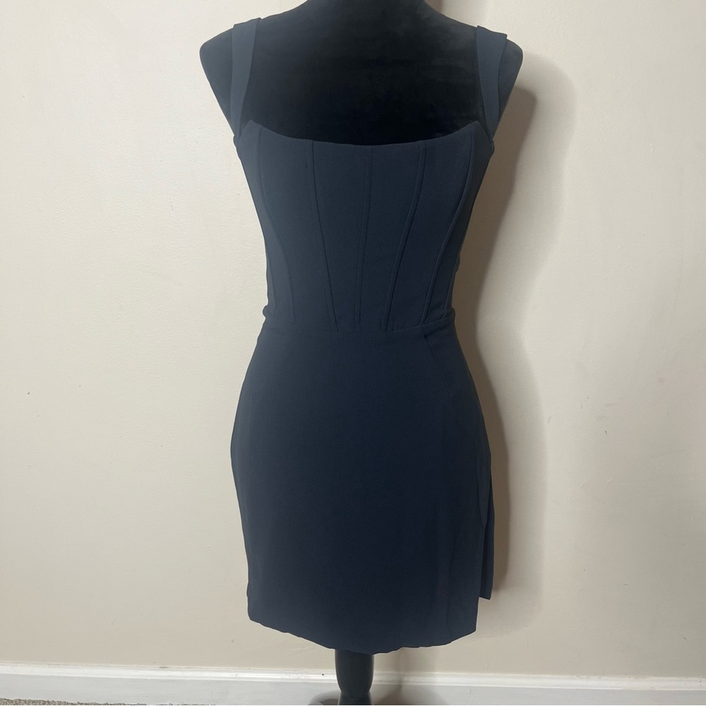 Oh Polly Women’s Navy‎ Sweetheart Neck Thigh Split Boning Corset Mini Dress Sz 4